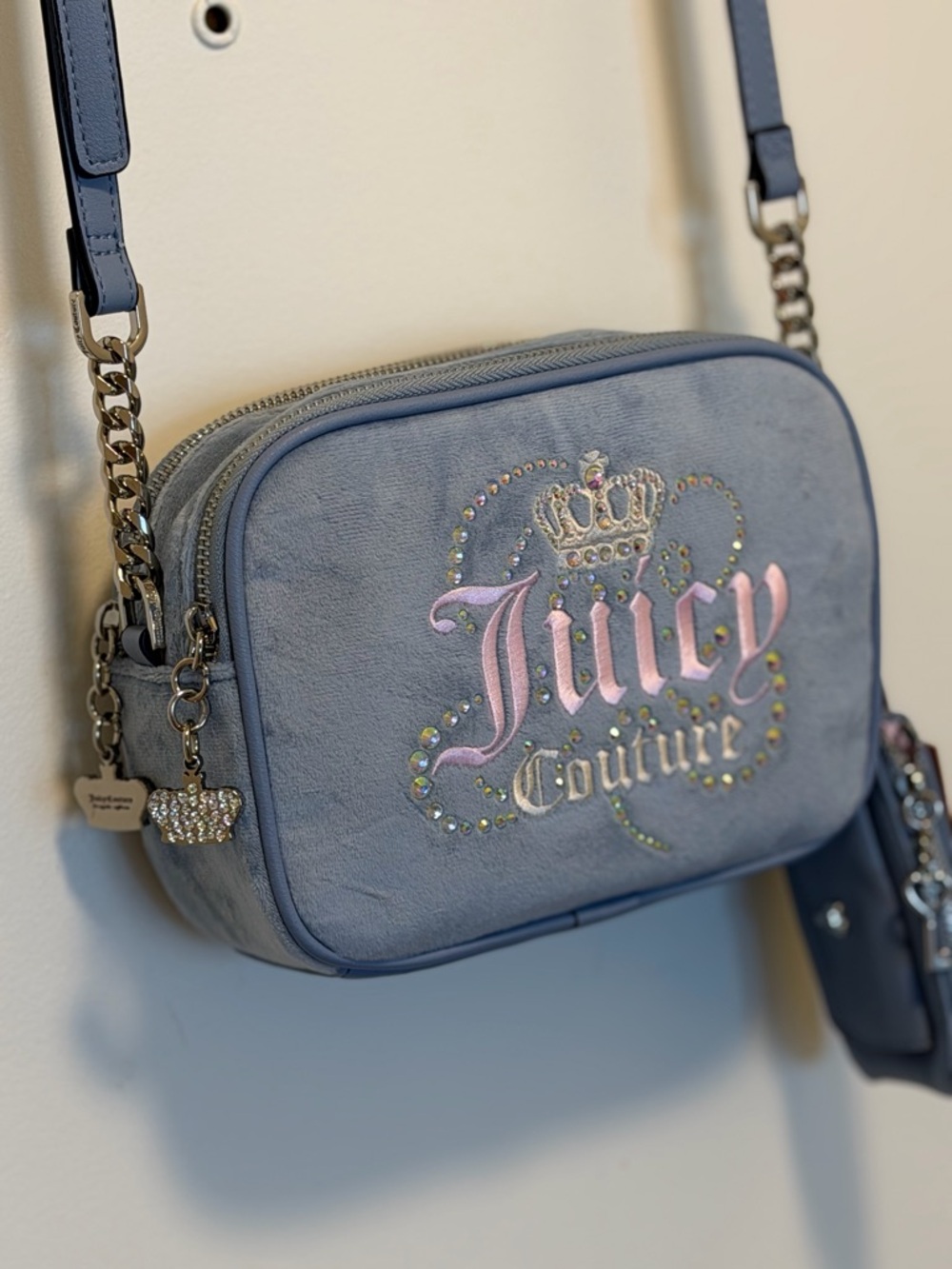 Juicy Couture Blue Crossbody with Logo Embroidery Rhinestones NWT dreamy juicy